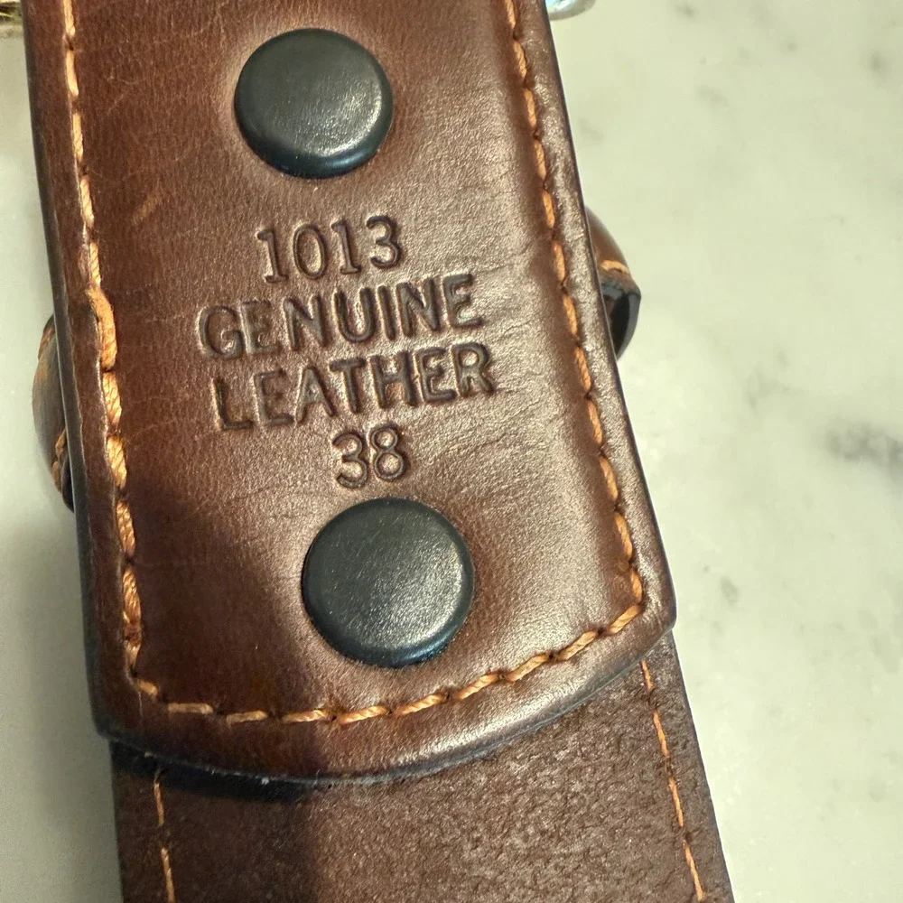 3-D Belt Company Mens Brown Genuine Leather Western‎ Belt Size 38 Silver Buckle